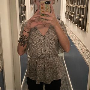 Black and White Patterned Blouse with Buttons